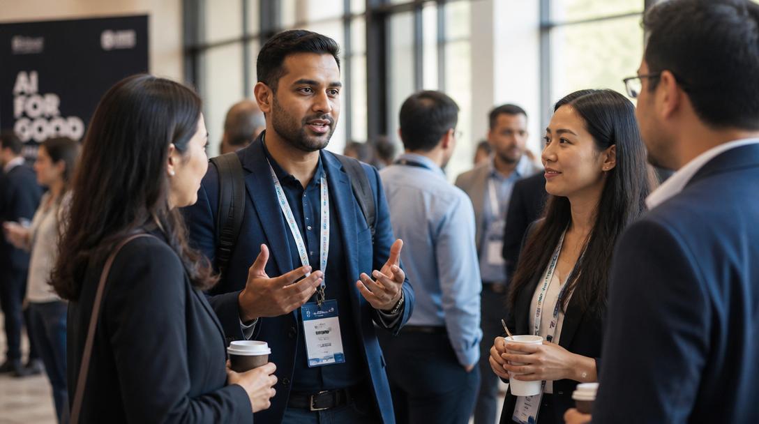 Professionals networking at an AI event